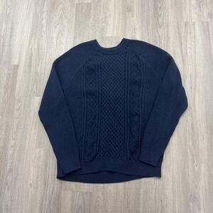 Gap Knit Sweater Men's Extra Large XL Blue Crewneck Chunky Cable Fisherman Wool